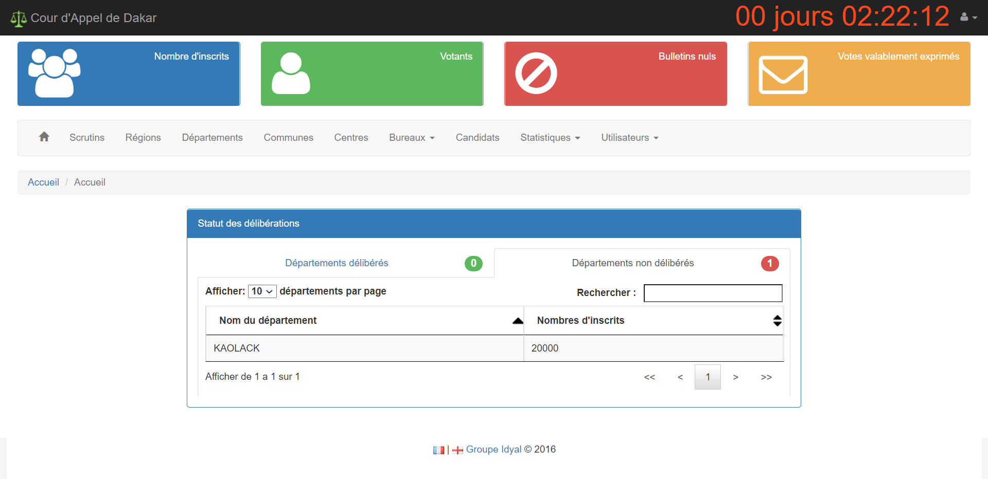 page d'accueil de l'application